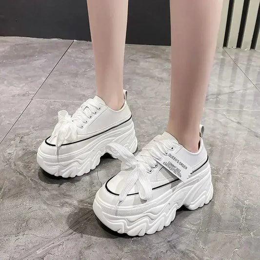 Women's Sneakers Platform Wedges Autumn Fashion Shoes Woman Lace Up White Summer Footwear Platform Thick Bottom Canvas2024