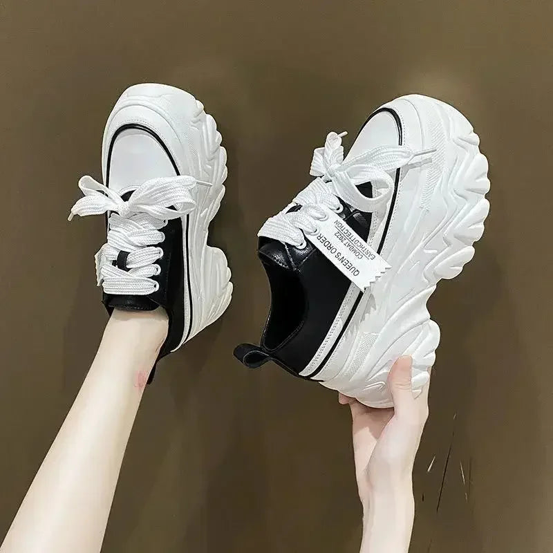 Women's Sneakers Platform Wedges Autumn Fashion Shoes Woman Lace Up White Summer Footwear Platform Thick Bottom Canvas2024