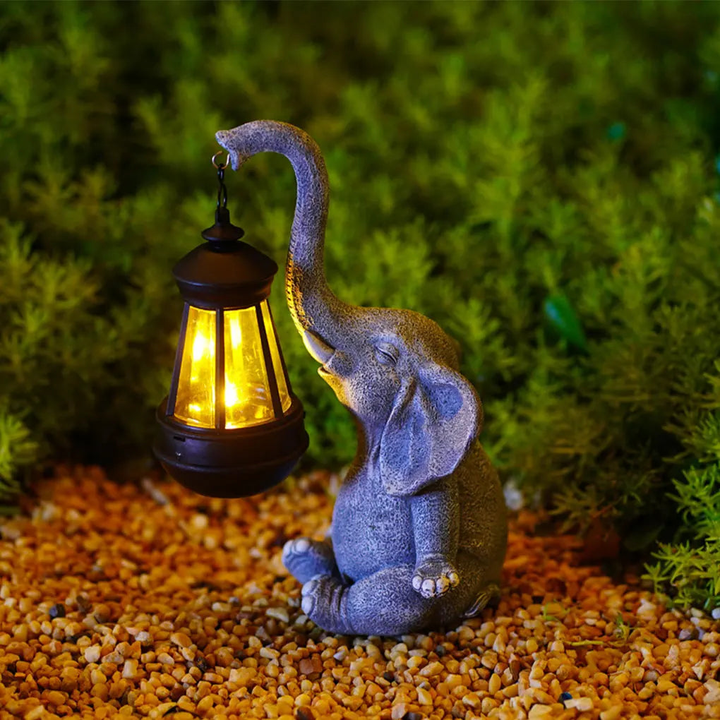 Resin Elephant Statue Ornament Creative Outdoor Christmas Decoration Solar Lamp Elephant Garden Lanterns Decoration Ornament