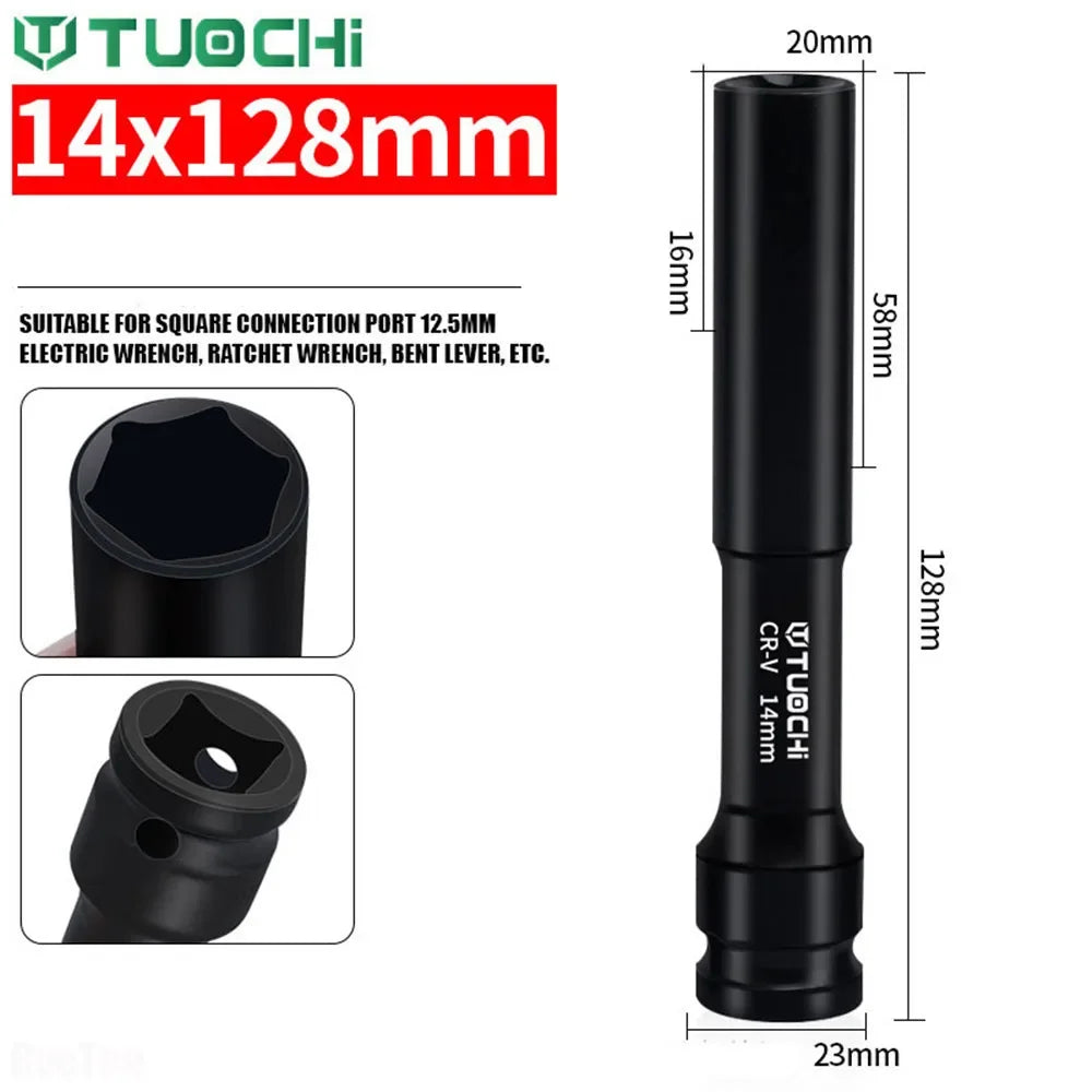 Extra Long 128mm 1/2 Drive Impact Deep Shallow Socket Thin Outer Layer Hex Socket for Car Machine Repair Tools Accessories