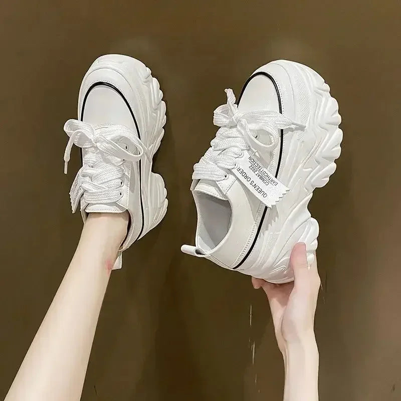 Women's Sneakers Platform Wedges Autumn Fashion Shoes Woman Lace Up White Summer Footwear Platform Thick Bottom Canvas2024