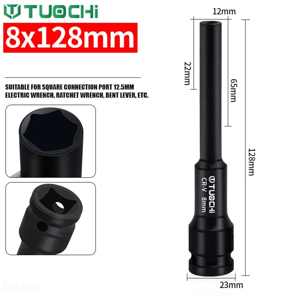 Extra Long 128mm 1/2 Drive Impact Deep Shallow Socket Thin Outer Layer Hex Socket for Car Machine Repair Tools Accessories