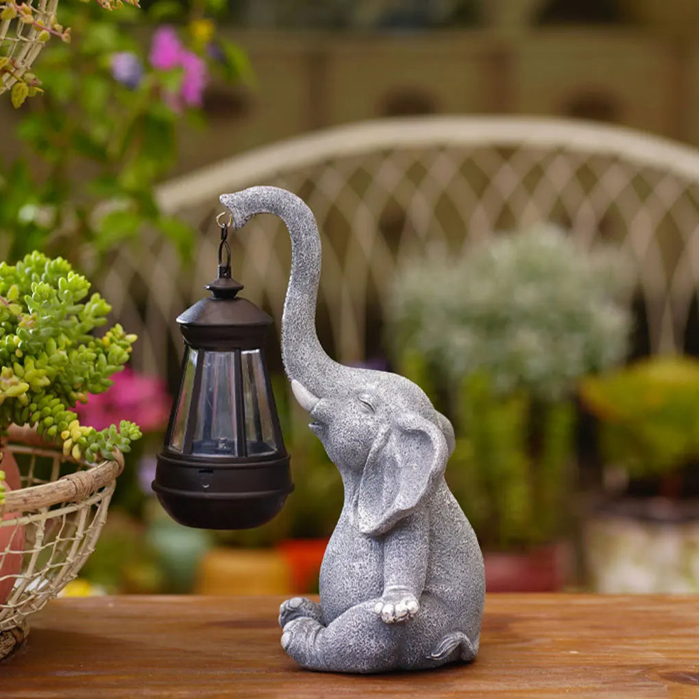 Resin Elephant Statue Ornament Creative Outdoor Christmas Decoration Solar Lamp Elephant Garden Lanterns Decoration Ornament