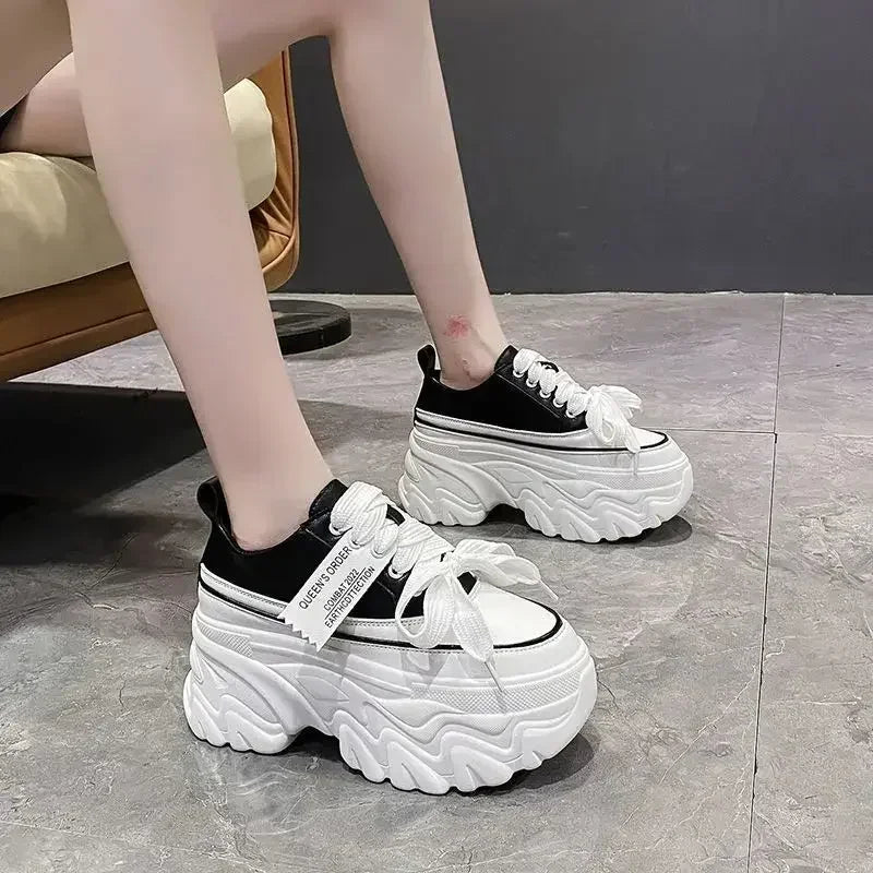 Women's Sneakers Platform Wedges Autumn Fashion Shoes Woman Lace Up White Summer Footwear Platform Thick Bottom Canvas2024